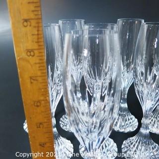 Set of (8) Baccarat Cut Crystal Champagne Flutes with Deep Bevel Cuts in Sought After Massena Pattern.   They measure approximately 9" tall. <br> <br>

These retail at $360 each