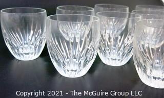 Set of 8 Baccarat Cut Crystal Tumblers with Deep Bevel Cuts in Sought After Massena Pattern.   They measure approximately 3 1/2" tall.