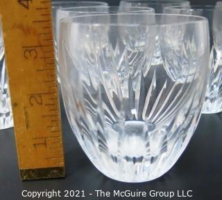 Set of 8 Baccarat Cut Crystal Tumblers with Deep Bevel Cuts in Sought After Massena Pattern.   They measure approximately 3 1/2" tall.