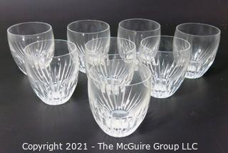 Set of 8 Baccarat Cut Crystal Tumblers with Deep Bevel Cuts in Sought After Massena Pattern.   They measure approximately 3 1/2" tall.