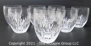 Set of 8 Baccarat Cut Crystal Tumblers with Deep Bevel Cuts in Sought After Massena Pattern.   They measure approximately 3 1/2" tall.