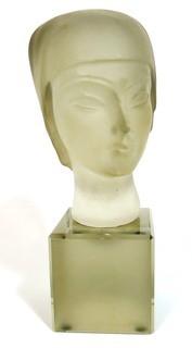 Art Deco Sculpted Crystal Bust of Female; 9 1/2"T 