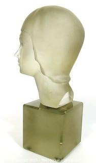 Art Deco Sculpted Crystal Bust of Female; 9 1/2"T 