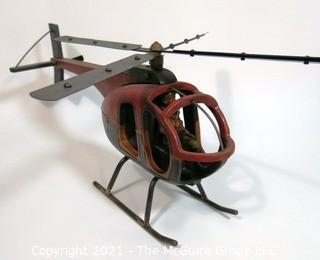 Large Folk Art Hand Crafted Helicopter