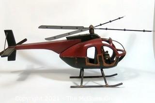 Large Folk Art Hand Crafted Helicopter