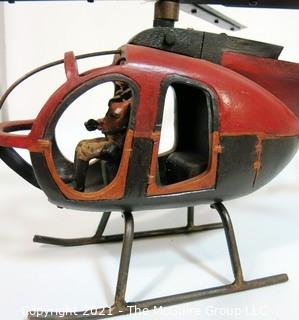 Large Folk Art Hand Crafted Helicopter