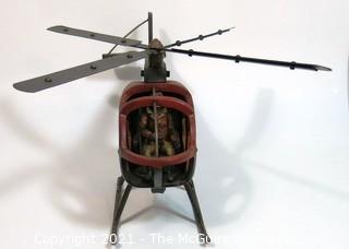 Large Folk Art Hand Crafted Helicopter