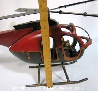 Large Folk Art Hand Crafted Helicopter