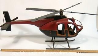 Large Folk Art Hand Crafted Helicopter