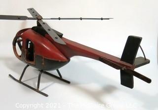 Large Folk Art Hand Crafted Helicopter