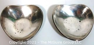 Pair of Sterling Silver Heart Shaped Pin Dishes or Trinket Trays; 161g