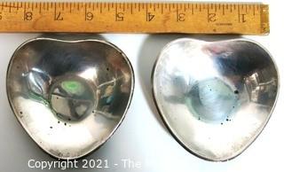 Pair of Sterling Silver Heart Shaped Pin Dishes or Trinket Trays; 161g