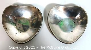 Pair of Sterling Silver Heart Shaped Pin Dishes or Trinket Trays; 161g