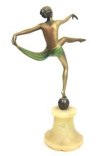 Vintage Art Deco Statue of Dancer in Arabesque on Marble Base.  Measures approximately 8" tall.