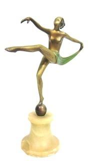 Vintage Art Deco Statue of Dancer in Arabesque on Marble Base.  Measures approximately 8" tall.