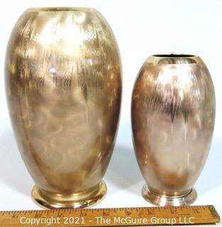 Pair of Art Deco German WMF Ikora Bauhaus Metal Vases, E P Brass.