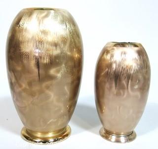 Pair of Art Deco German WMF Ikora Bauhaus Metal Vases, E P Brass.