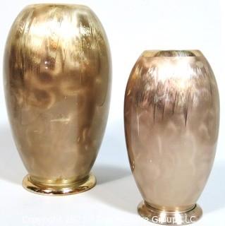 Pair of Art Deco German WMF Ikora Bauhaus Metal Vases, E P Brass.