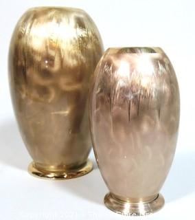 Pair of Art Deco German WMF Ikora Bauhaus Metal Vases, E P Brass.