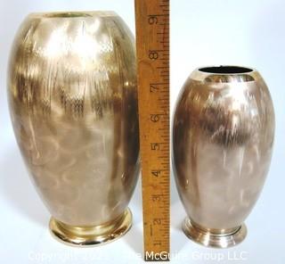 Pair of Art Deco German WMF Ikora Bauhaus Metal Vases, E P Brass.