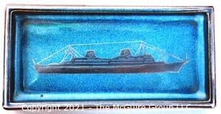 3 x 6" Ceramic Tray with Blue Enamel Overlay Specially Designed by Gustavsberg Argenta and made in Sweden for the Swedish American Line