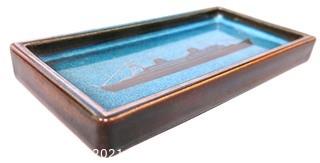 3 x 6" Ceramic Tray with Blue Enamel Overlay Specially Designed by Gustavsberg Argenta and made in Sweden for the Swedish American Line