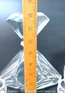 Clear Glass Liquor Decanter with Four Matching Glasses.  Chip on lip of decanter.