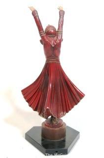 Art Deco Metal with Enamel Paint Statue of Ballets Russes Female Dancer in the Style of Chryselephantine, After D. H. Chiparus. Some wear to paint.