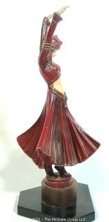 Art Deco Metal with Enamel Paint Statue of Ballets Russes Female Dancer in the Style of Chryselephantine, After D. H. Chiparus. Some wear to paint.