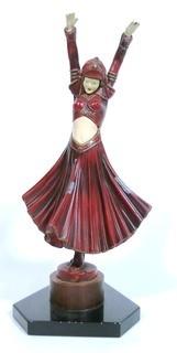 Art Deco Metal with Enamel Paint Statue of Ballets Russes Female Dancer in the Style of Chryselephantine, After D. H. Chiparus. Some wear to paint.