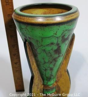 Green Louis Lourioux Art Deco  Pottery Vase, Made in France.  Measures approximately 10" tall.