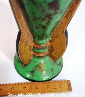 Green Louis Lourioux Art Deco  Pottery Vase, Made in France.  Measures approximately 10" tall.