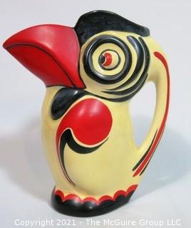 Art Deco Ditmar Urbach Czechoslovakia  Porcelain Pottery Toucan Pitcher.  Measures approximately 9" tall.