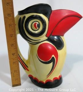 Art Deco Ditmar Urbach Czechoslovakia  Porcelain Pottery Toucan Pitcher.  Measures approximately 9" tall.