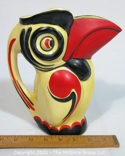 Art Deco Ditmar Urbach Czechoslovakia  Porcelain Pottery Toucan Pitcher.  Measures approximately 9" tall.