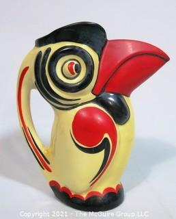 Art Deco Ditmar Urbach Czechoslovakia  Porcelain Pottery Toucan Pitcher.  Measures approximately 9" tall.