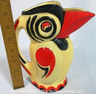 Art Deco Ditmar Urbach Czechoslovakia Porcelain Pottery Toucan Pitcher. Measures approximately 7 1/2" tall.