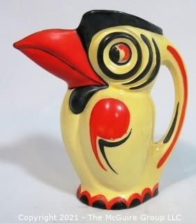 Art Deco Ditmar Urbach Czechoslovakia Porcelain Pottery Toucan Pitcher. Measures approximately 7 1/2" tall.