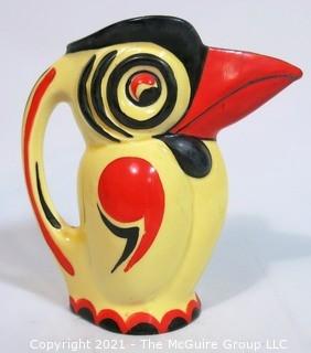 Art Deco Ditmar Urbach Czechoslovakia Porcelain Pottery Toucan Pitcher. Measures approximately 7 1/2" tall.