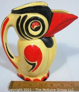 Art Deco Ditmar Urbach Czechoslovakia Porcelain Pottery Toucan Pitcher. Measures approximately 7 1/2" tall.