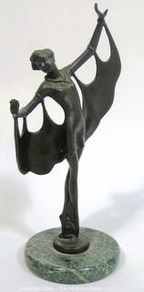 Bronze Art Deco Dancer Statue on Marble Base.  Measures approximately 11" tall.