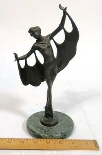 Bronze Art Deco Dancer Statue on Marble Base.  Measures approximately 11" tall.