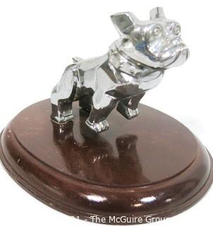 Original MACK Truck Chrome Bull Dog Hood Ornament on Wood Base.  Measures approximately 7" long. 