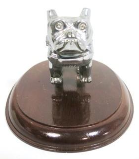 Original MACK Truck Chrome Bull Dog Hood Ornament on Wood Base.  Measures approximately 7" long. 