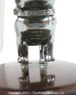 Original MACK Truck Chrome Bull Dog Hood Ornament on Wood Base.  Measures approximately 7" long. 