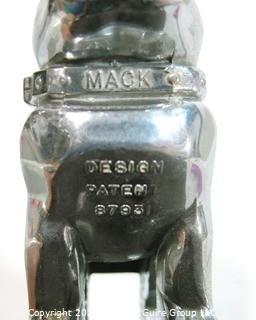 Original MACK Truck Chrome Bull Dog Hood Ornament on Wood Base.  Measures approximately 7" long. 