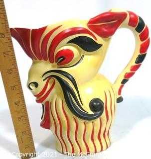 Art Deco Ditmar Urbach Czechoslovakia Porcelain Pottery Goat Ram Pitcher. Measures approximately 9" tall.