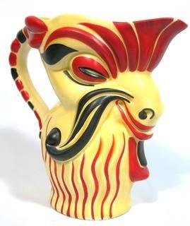 Art Deco Ditmar Urbach Czechoslovakia Porcelain Pottery Goat Ram Pitcher. Measures approximately 9" tall.