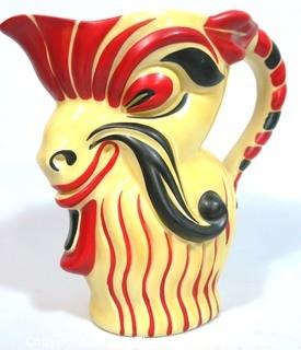 Art Deco Ditmar Urbach Czechoslovakia Porcelain Pottery Goat Ram Pitcher. Measures approximately 9" tall.