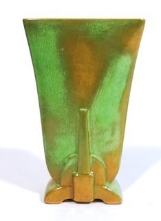 Vintage Art Deco Frankoma Prairie Green Pottery Vase.  Measures approximately 7" tall.